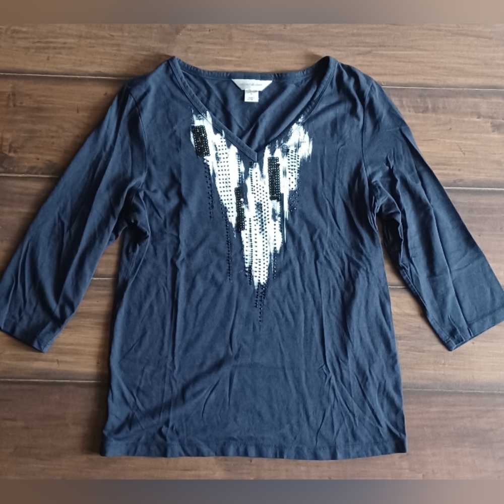 Christopher & banks sequin Womens blouse Sz M Boho Profesional Casual Church